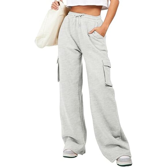 New Aleumdr Women High Waisted Drawstring Wide Leg Cargo Pants Size L - Picture 1 of 4